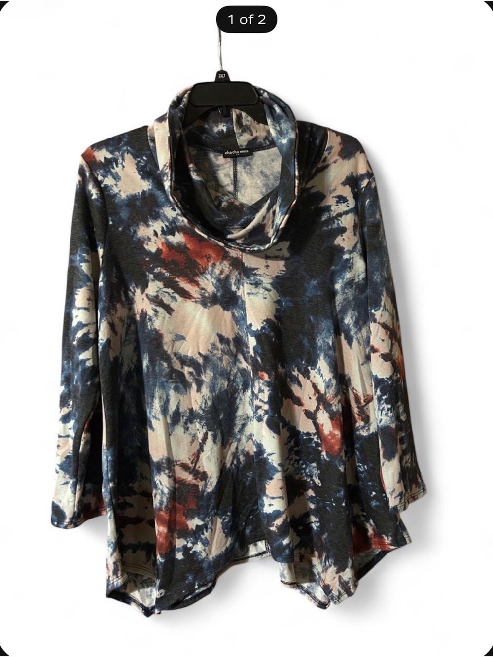 cha cha vente Multi Blue, Black & Cream Cowl Neck Tie-Dye Top